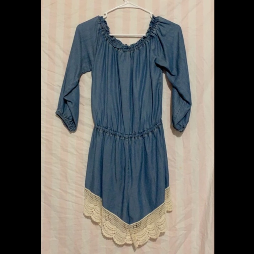 off the shoulder denim romper